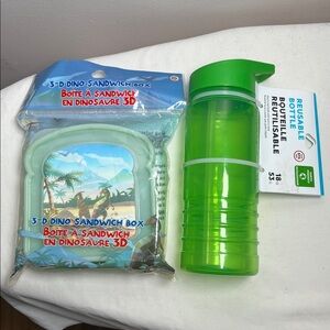 3D Dino Sandwich Box & Water Bottle Bundle (Green)